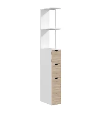 Columna de Baño Moderno Mueble Auxiliar de Baño con 2 Estantes 2 Cajones y 1 Puerta Antivuelco 15x33x136,8 cm Natural