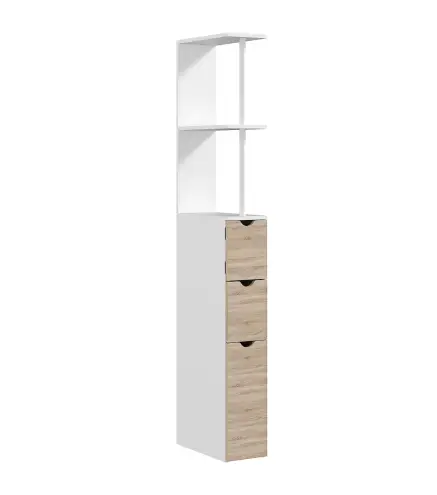 Columna de Baño Moderno Mueble Auxiliar de Baño con 2 Estantes 2 Cajones y 1 Puerta Antivuelco 15x33x136,8 cm Natural