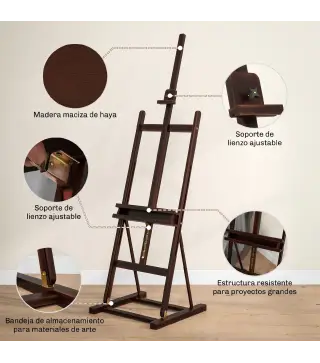 Caballete de Pintura 230 cm con Altura y Ángulo Ajustables Almacenamiento para Adultos Artistas Pintor Marrón