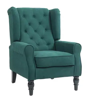 Sillón para Sala de Estilo Francés con Asiento Acolchado y Cojines, en Poliéster, 74x86x102 cm, Verde Oscuro