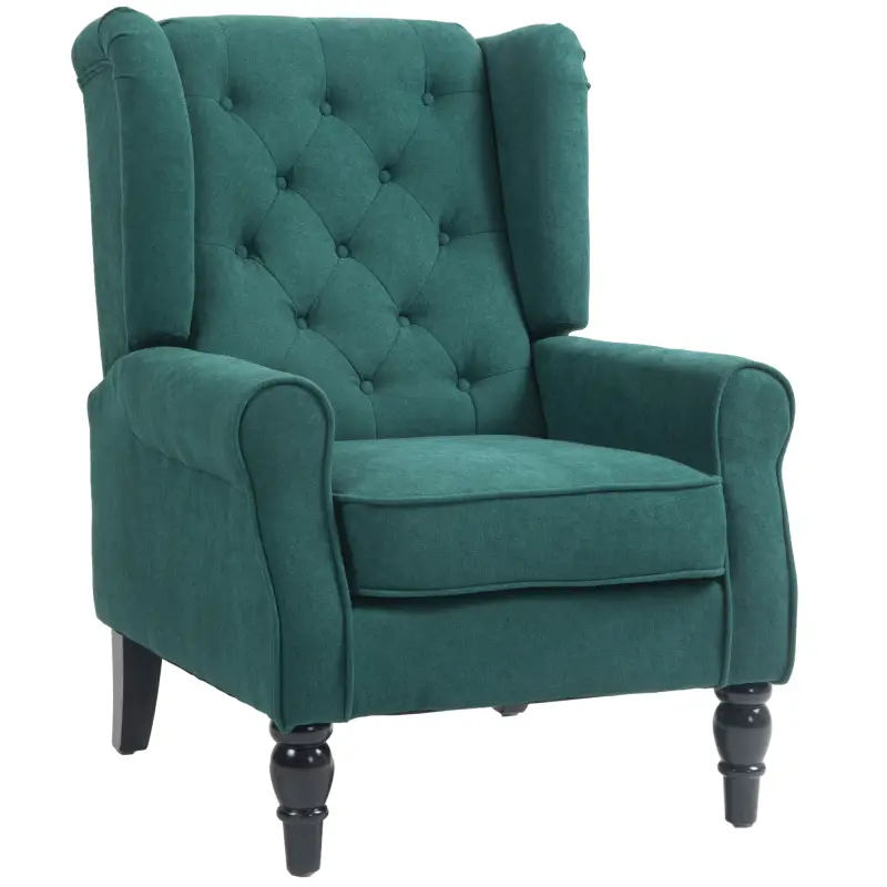 Sillón para Sala de Estilo Francés con Asiento Acolchado y Cojines, en Poliéster, 74x86x102 cm, Verde Oscuro Sillón para Sala de Estilo Francés con Asiento Acolchado y Cojines, en Poliéster, 74x86x102 cm, Verde Oscuro