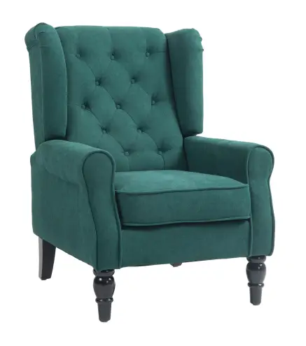 Sillón para Sala de Estilo Francés con Asiento Acolchado y Cojines, en Poliéster, 74x86x102 cm, Verde Oscuro