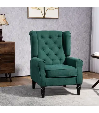 Sillón para Sala de Estilo Francés con Asiento Acolchado y Cojines, en Poliéster, 74x86x102 cm, Verde Oscuro