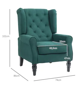 Sillón para Sala de Estilo Francés con Asiento Acolchado y Cojines, en Poliéster, 74x86x102 cm, Verde Oscuro