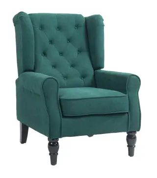 Sillón para Sala de Estilo Francés con Asiento Acolchado y Cojines, en Poliéster, 74x86x102 cm, Verde Oscuro