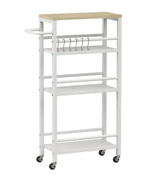Carrito Auxiliar con Ruedas de 4 Niveles Carrito de Cocina con Toallero y 6 Ganchos para Comedor 50x20x81 cm Roble