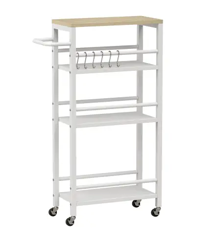 Carrito Auxiliar con Ruedas de 4 Niveles Carrito de Cocina con Toallero y 6 Ganchos para Comedor 50x20x81 cm Roble