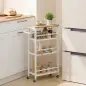 Carrito Auxiliar con Ruedas de 4 Niveles Carrito de Cocina con Toallero y 6 Ganchos para Comedor 50x20x81 cm Roble