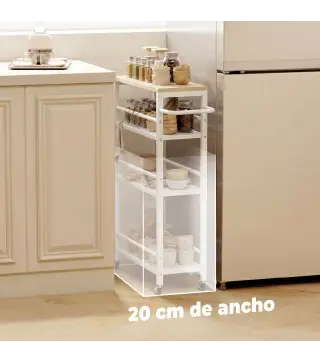 Carrito Auxiliar con Ruedas de 4 Niveles Carrito de Cocina con Toallero y 6 Ganchos para Comedor 50x20x81 cm Roble