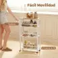 Carrito Auxiliar con Ruedas de 4 Niveles Carrito de Cocina con Toallero y 6 Ganchos para Comedor 50x20x81 cm Roble