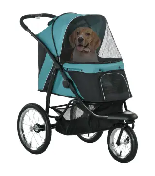 Carrito para Perros, plegable, Protección solar, Ventanas de malla, Cesta de almacenamiento, Verde oscuro, 111x58x107 cm