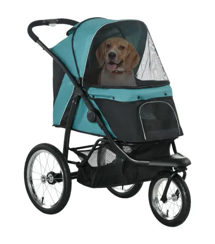 Carrito para Perros, plegable, Protección solar, Ventanas de malla, Cesta de almacenamiento, Verde oscuro, 111x58x107 cm
