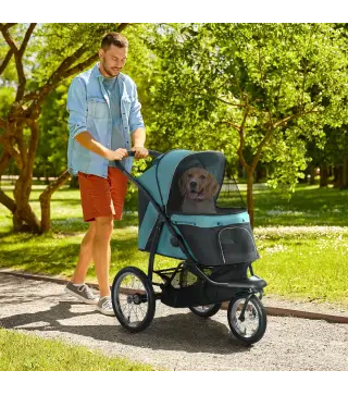 Carrito para Perros, plegable, Protección solar, Ventanas de malla, Cesta de almacenamiento, Verde oscuro, 111x58x107 cm