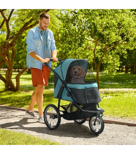 Carrito para Perros, plegable, Protección solar, Ventanas de malla, Cesta de almacenamiento, Verde oscuro, 111x58x107 cm