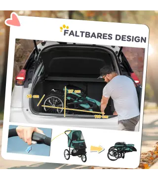 Carrito para Perros, plegable, Protección solar, Ventanas de malla, Cesta de almacenamiento, Verde oscuro, 111x58x107 cm