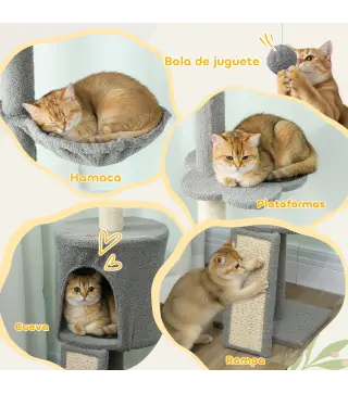 Árbol para Gatos de Piso a Techo Altura Ajustable 220-240cm con Hamaca Plataformas en Flor Cuevas Rampa Bola Gris Claro