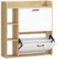 Zapatero Estrecho con 2 Puertas 3 Estantes Laterales y Estantes Ajustables para 15 Pares de Zapatos Natural y Blanco Zapatero Estrecho con 2 Puertas 3 Estantes Laterales y Estantes Ajustables para 15 Pares de Zapatos Natural y Blanco