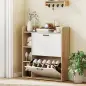 Zapatero Estrecho con 2 Puertas 3 Estantes Laterales y Estantes Ajustables para 15 Pares de Zapatos Natural y Blanco Zapatero Estrecho con 2 Puertas 3 Estantes Laterales y Estantes Ajustables para 15 Pares de Zapatos Natural y Blanco