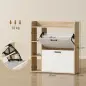 Zapatero Estrecho con 2 Puertas 3 Estantes Laterales y Estantes Ajustables para 15 Pares de Zapatos Natural y Blanco Zapatero Estrecho con 2 Puertas 3 Estantes Laterales y Estantes Ajustables para 15 Pares de Zapatos Natural y Blanco