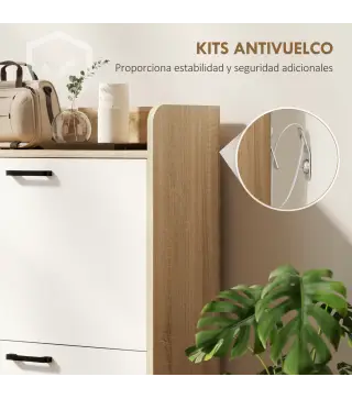 Zapatero Estrecho con 2 Puertas 3 Estantes Laterales y Estantes Ajustables para 15 Pares de Zapatos Natural y Blanco