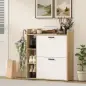 Zapatero Estrecho con 2 Puertas 3 Estantes Laterales y Estantes Ajustables para 15 Pares de Zapatos Natural y Blanco Zapatero Estrecho con 2 Puertas 3 Estantes Laterales y Estantes Ajustables para 15 Pares de Zapatos Natural y Blanco