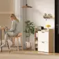 Zapatero Estrecho con 2 Puertas 3 Estantes Laterales y Estantes Ajustables para 15 Pares de Zapatos Natural y Blanco Zapatero Estrecho con 2 Puertas 3 Estantes Laterales y Estantes Ajustables para 15 Pares de Zapatos Natural y Blanco