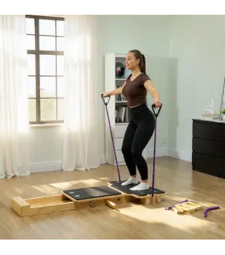Pilates Reformer Multifuncional con Bandas de Resistencia Asas Rueda Abdominal para Casa Gimnasio Natural
