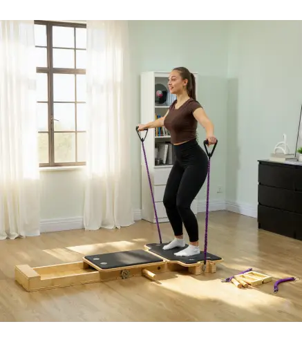 Pilates Reformer Multifuncional con Bandas de Resistencia Asas Rueda Abdominal para Casa Gimnasio Natural