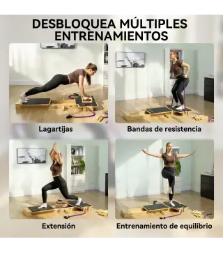 Pilates Reformer Multifuncional con Bandas de Resistencia Asas Rueda Abdominal para Casa Gimnasio Natural
