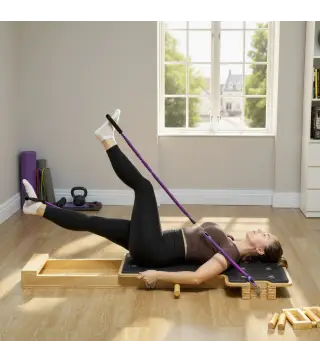 Pilates Reformer Multifuncional con Bandas de Resistencia Asas Rueda Abdominal para Casa Gimnasio Natural