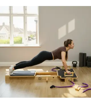 Pilates Reformer Multifuncional con Bandas de Resistencia Asas Rueda Abdominal para Casa Gimnasio Natural