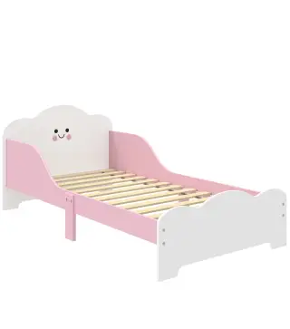 Cama Infantil 70x140 cm Montessori con Barandillas Altas Tema Algodón de Azúcar para Niños y Niñas de 3-6 Años Rosa
