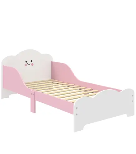 Cama Infantil 70x140 cm Montessori con Barandillas Altas Tema Algodón de Azúcar para Niños y Niñas de 3-6 Años Rosa