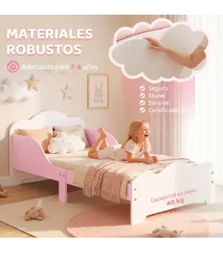 Cama Infantil 70x140 cm Montessori con Barandillas Altas Tema Algodón de Azúcar para Niños y Niñas de 3-6 Años Rosa