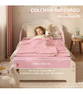 Cama Infantil 70x140 cm Montessori con Barandillas Altas Tema Algodón de Azúcar para Niños y Niñas de 3-6 Años Rosa