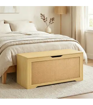 Baúl de Almacenaje 136L Banco de Almacenaje con Panel de Ratán Tapa Brazos de Soporte para Recibidor 100x40x45 cm Roble
