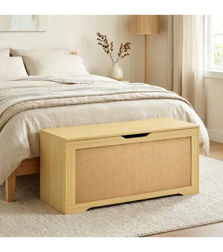 Baúl de Almacenaje 136L Banco de Almacenaje con Panel de Ratán Tapa Brazos de Soporte para Recibidor 100x40x45 cm Roble