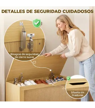 Baúl de Almacenaje 136L Banco de Almacenaje con Panel de Ratán Tapa Brazos de Soporte para Recibidor 100x40x45 cm Roble