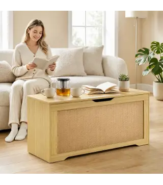 Baúl de Almacenaje 136L Banco de Almacenaje con Panel de Ratán Tapa Brazos de Soporte para Recibidor 100x40x45 cm Roble
