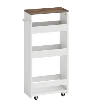 Carrito de Cocina Estrecho de 3 Niveles con Ruedas para Espacios Reducidos Comedor o Salón Blanco