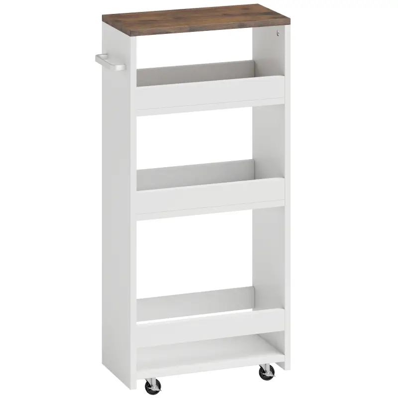 Carrito de Cocina Estrecho de 3 Niveles con Ruedas para Espacios Reducidos Comedor o Salón Blanco