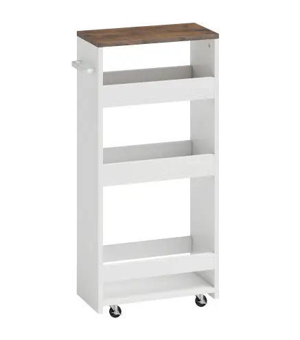 Carrito de Cocina Estrecho de 3 Niveles con Ruedas para Espacios Reducidos Comedor o Salón Blanco