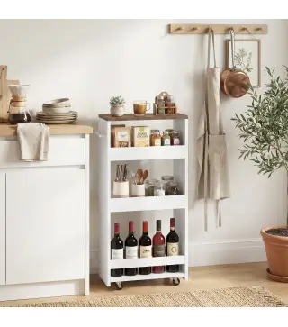 Carrito de Cocina Estrecho de 3 Niveles con Ruedas para Espacios Reducidos Comedor o Salón Blanco