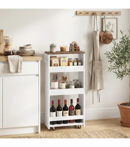 Carrito de Cocina Estrecho de 3 Niveles con Ruedas para Espacios Reducidos Comedor o Salón Blanco