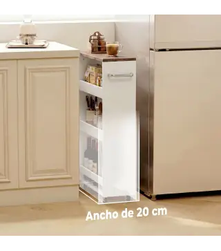 Carrito de Cocina Estrecho de 3 Niveles con Ruedas para Espacios Reducidos Comedor o Salón Blanco