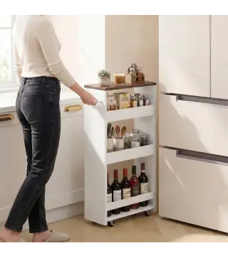 Carrito de Cocina Estrecho de 3 Niveles con Ruedas para Espacios Reducidos Comedor o Salón Blanco