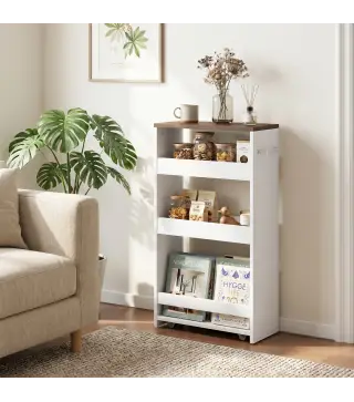 Carrito de Cocina Estrecho de 3 Niveles con Ruedas para Espacios Reducidos Comedor o Salón Blanco