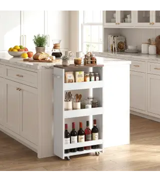 Carrito de Cocina Estrecho de 3 Niveles con Ruedas para Espacios Reducidos Comedor o Salón Blanco
