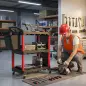 Carro de Herramientas de 3 Niveles con Paneles Perforados Asa Lateral Ganchos Cubeta Negro y Rojo