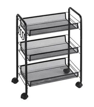 Carrito de Cocina de Acero con 3 Cestas Carga 9 kg para Comedor Sala de Estar Baño 45x26,5x63 cm Negro